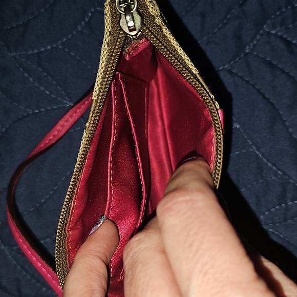 Coach Signature Tan and Pink Wristlet Excellent Condition